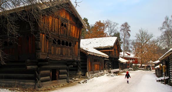 Photo of Traditional Norwegian House in the Norwegian Museum of Cultural History, Oslo, Norway.