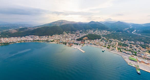 photo of aerial view of Igoumenitsa, Greece. Igoumenitsa is a coastal small town in northwestern Greece.