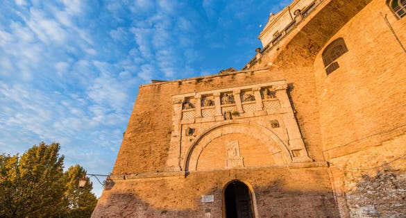 Porta Marzia Gate at the entrance of Rocca Paolina fortress ruins in Perugia, now the public underground passage to the upper city
