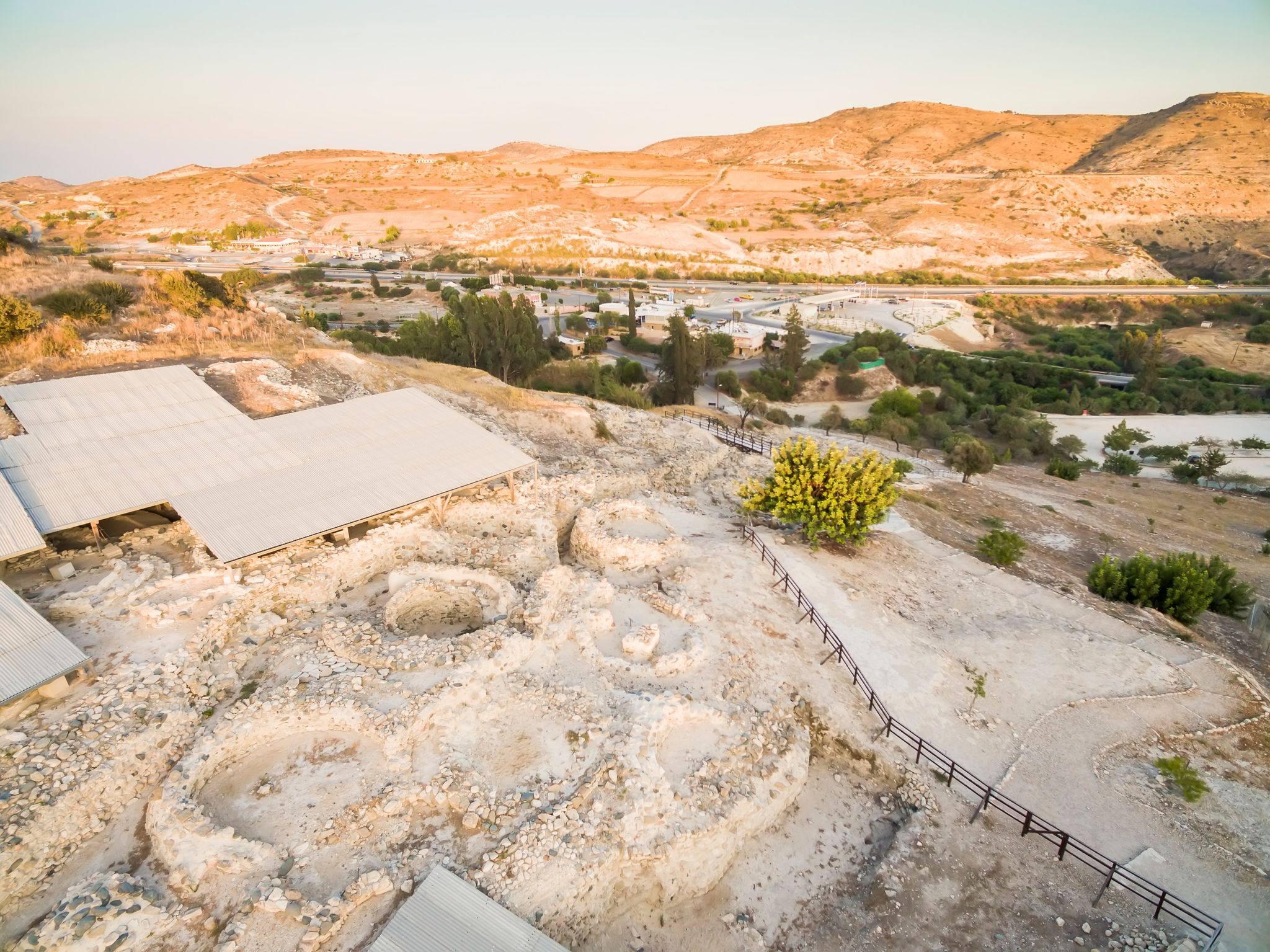 Photo of aerial bird's eye view of  Choirokoitia, Larnaca, Cyprus.