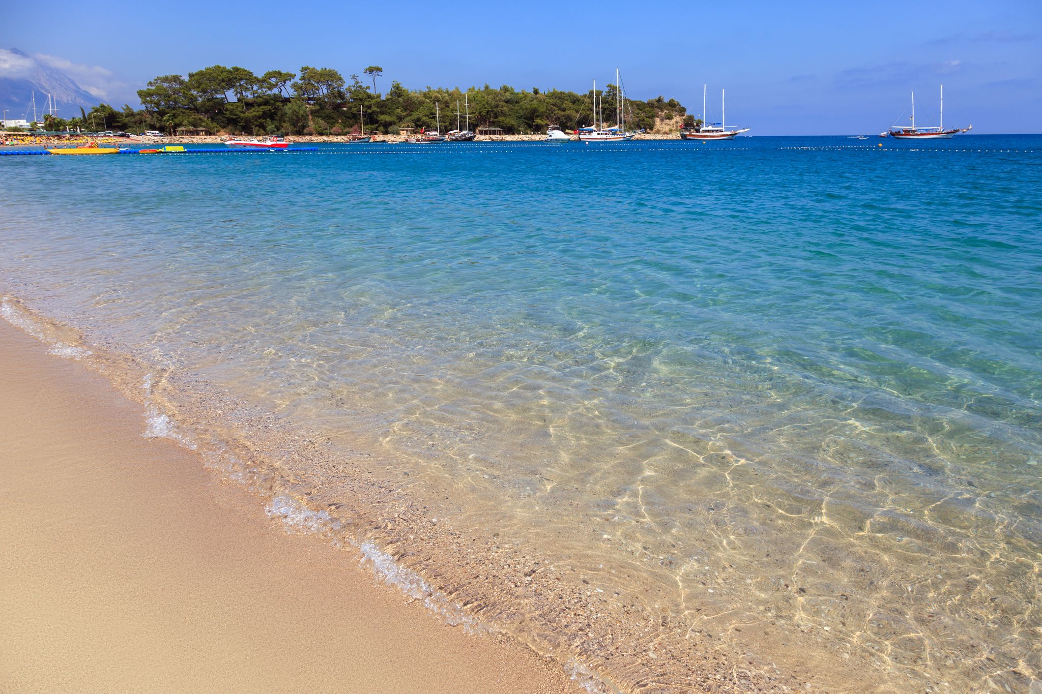Photo of blue Mediterranean sea and Moonlight park sand beach of Turkey ,Kemer.