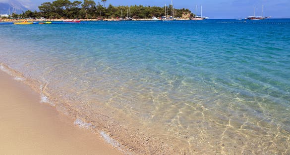 Photo of blue Mediterranean sea and Moonlight park sand beach of Turkey ,Kemer.