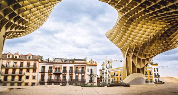 SEVILLE, SPAIN, Modern architecture of the Metropol Parasol, known to the locals as Setas de la Encarnacion, designed by the German architect.