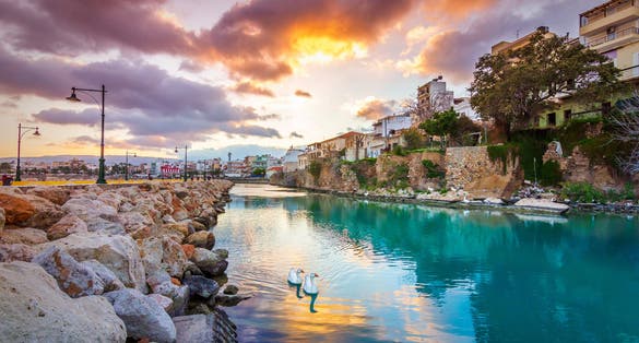 Photo of port of Sitia, Crete, Greece at sunset.