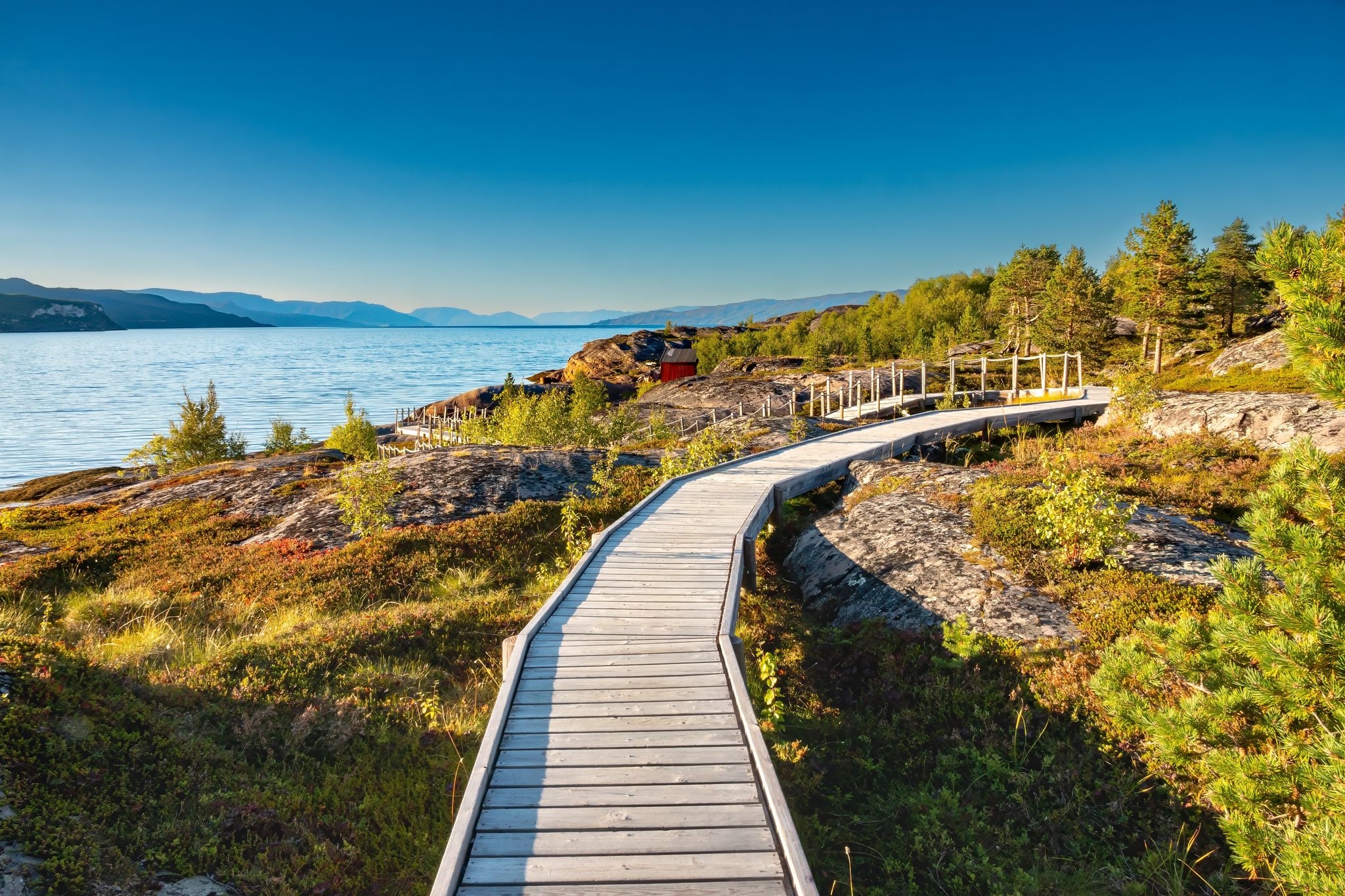 Altafjord panorama, the location of the prehistoric rock carvings, Alta, Troms og Finnmark, Norway.