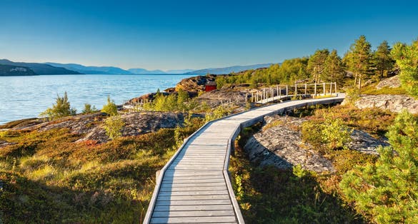 Altafjord panorama, the location of the prehistoric rock carvings, Alta, Troms og Finnmark, Norway.