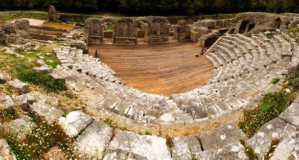 photo of Remains of Butrint theatre in Butrint National Park. UNESCO World Heritage Site.