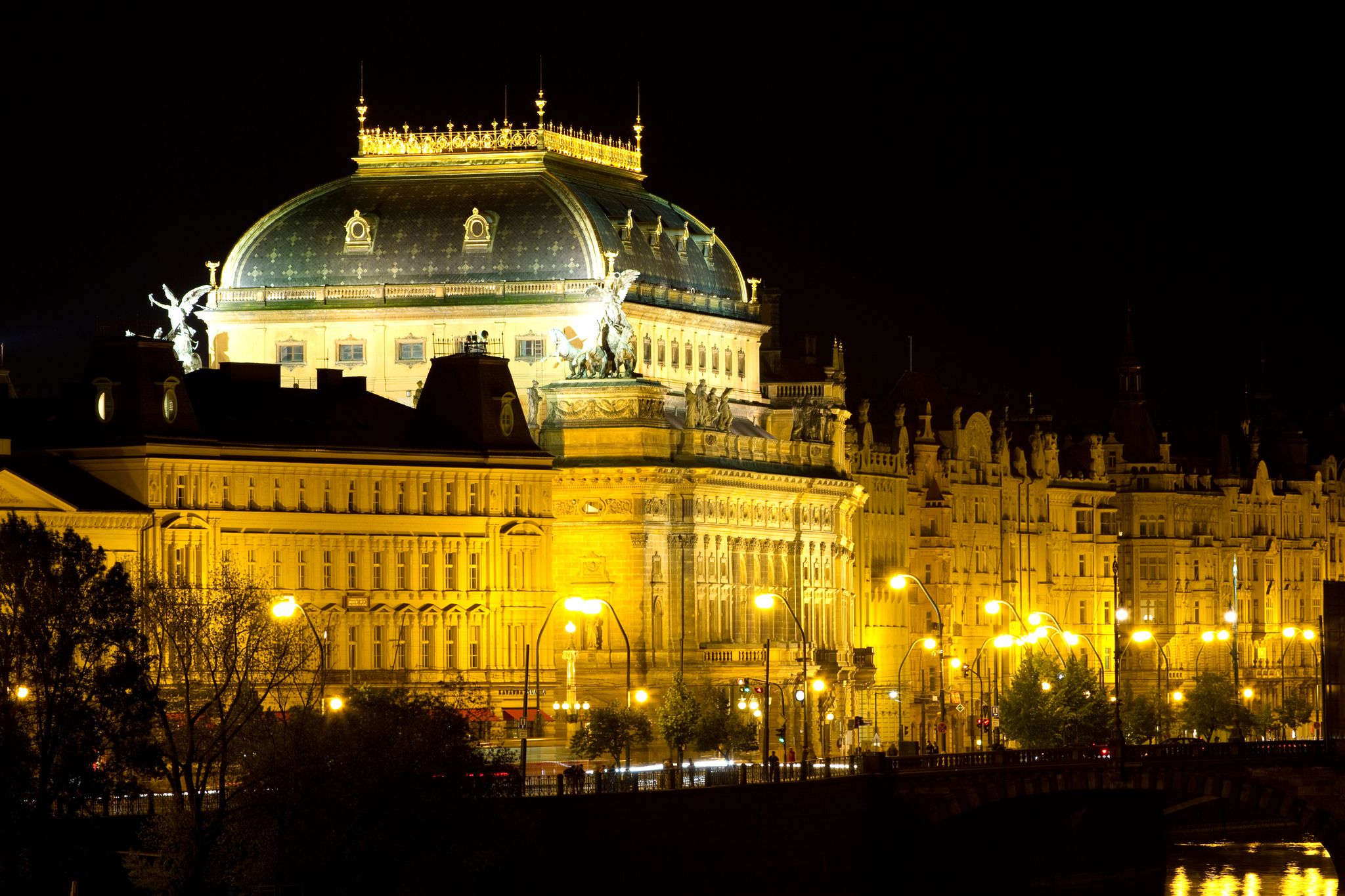 Photo of the National Theatre in Prague by night ,Czech Republic.