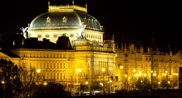 Photo of the National Theatre in Prague by night ,Czech Republic.