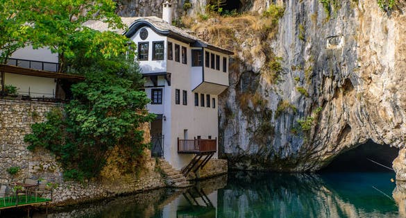 Blagaj Tekke and Buna River Spring in Mostar, Bosnia and Herzegovina.