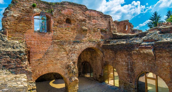 Ruins of medieval old fortress (castle) and royal court in Targoviste landmark, Romania