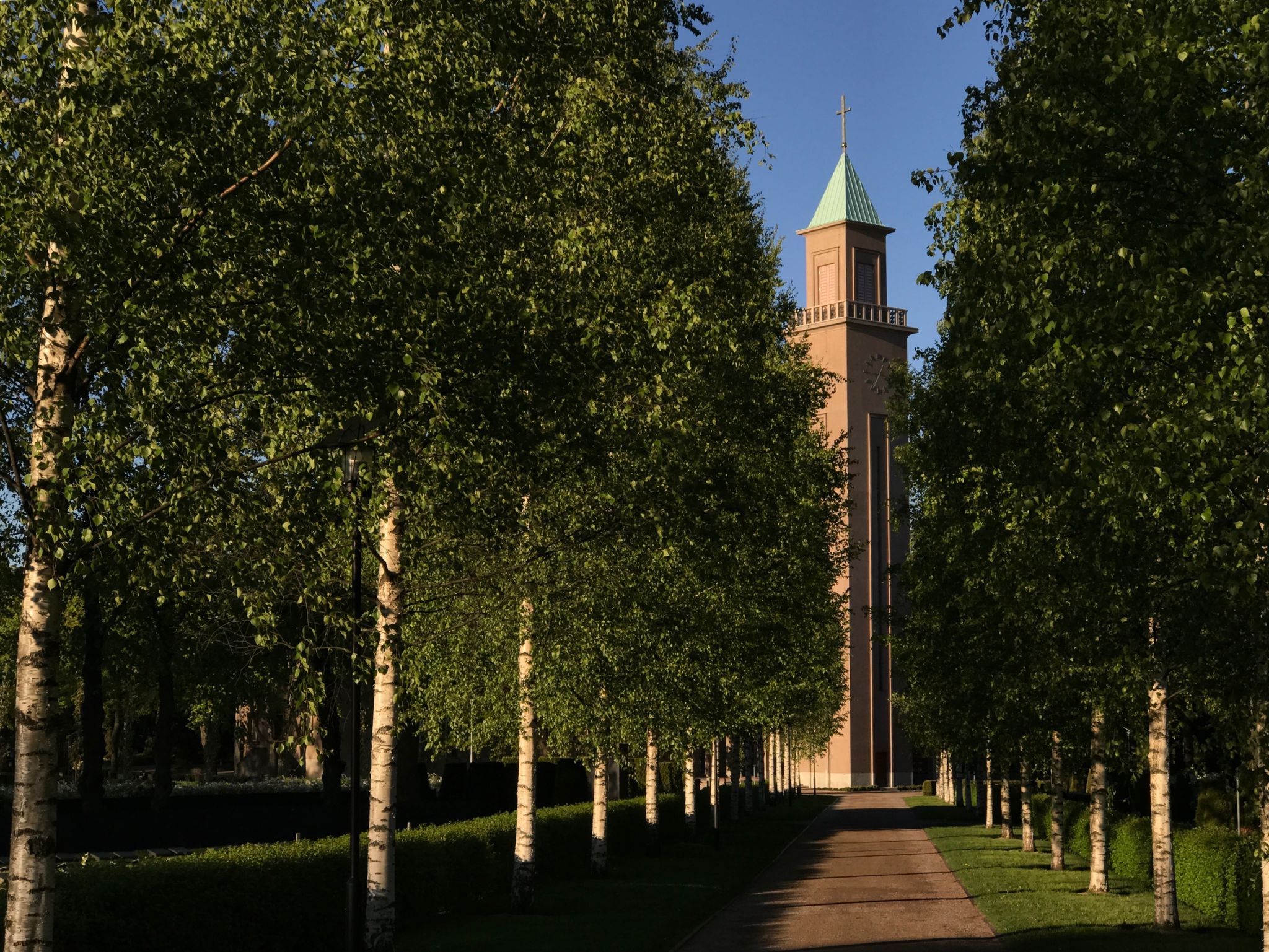 Photo of Chapel tower in the Hietaniemi cemetery in Helsinki, Finland.