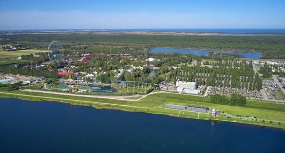 photo of view of Aerial photography with drone. Amusement park Mirabilandia, Italy. Mirabilandia amusement park. The city of Rimini, Italy.