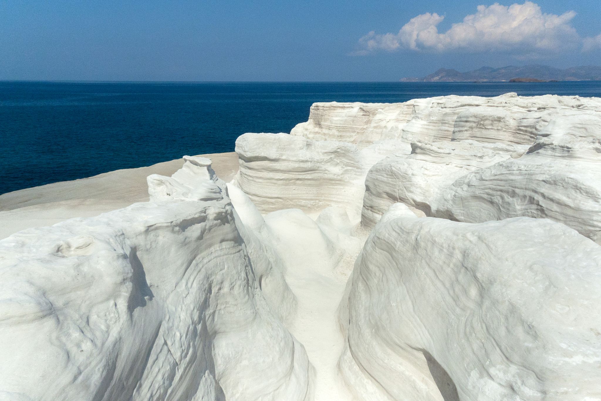 photo of Milos, Greece, Cyclades Islands, 09/13/2012: the white rock of Sarakiniko cliff .