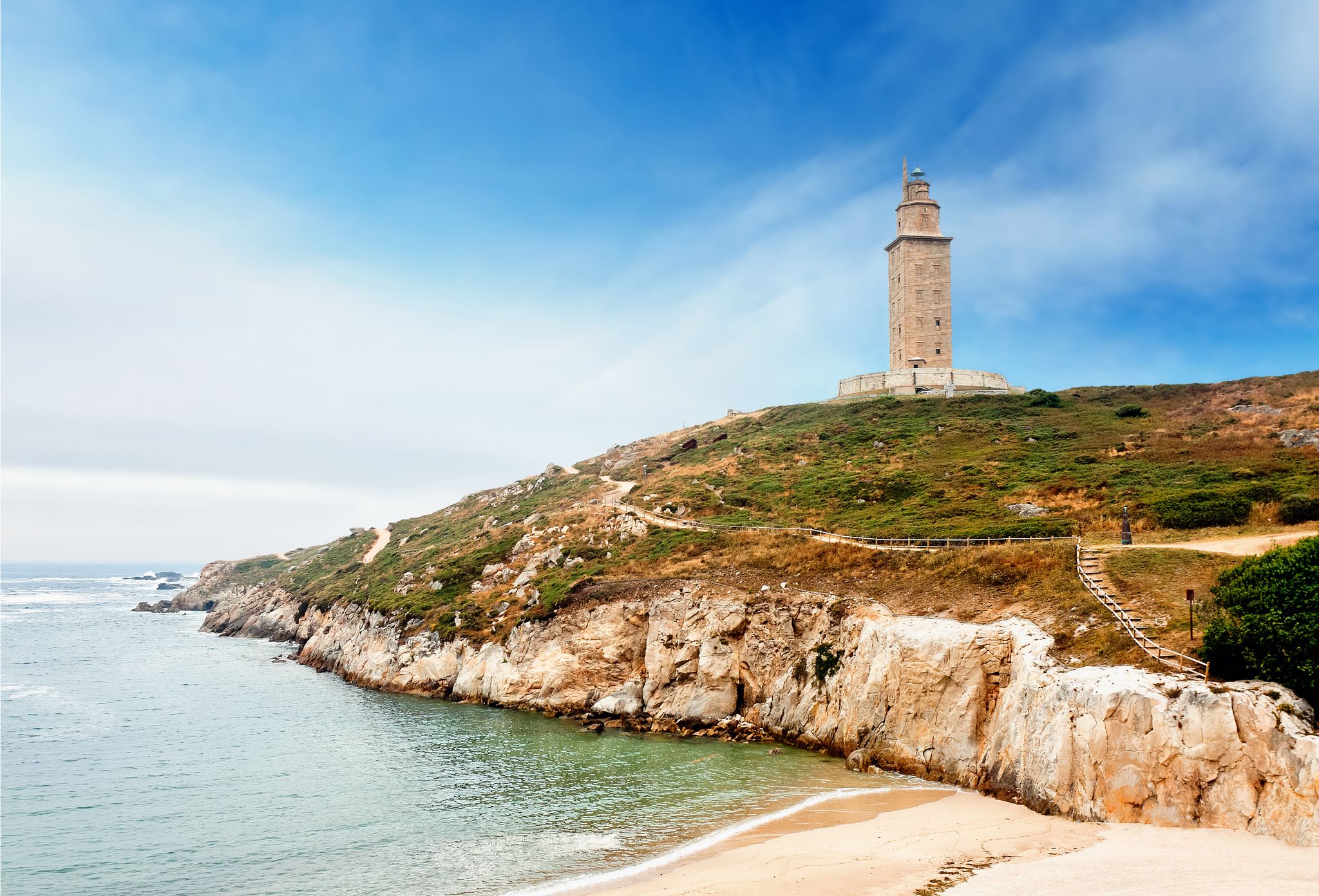 photo of a beautiful morning view on Tower of Hercules in La Coruña, Spain.