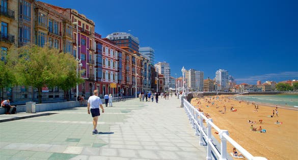 GIJON, SPAIN -Gijon embankment promenade. Gijon is the largest city of Asturias in Spain.
