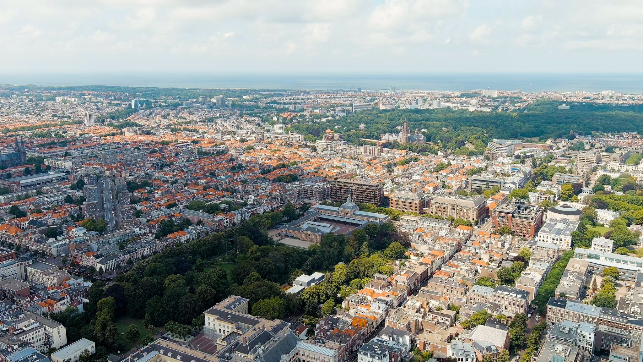 photo of aerial view of The Hague city with Noordeinde Palace in The Netherlands.