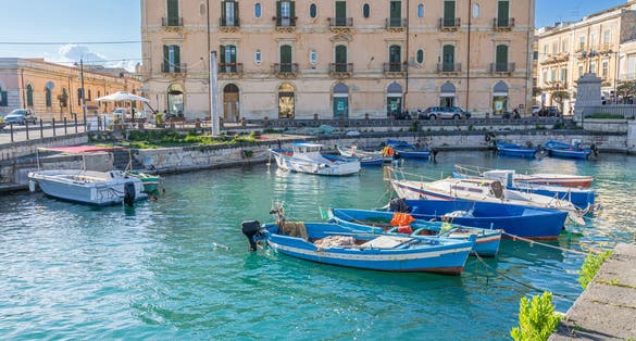 Ortigia harbour in  Syracuse Sicily,  Italy.
