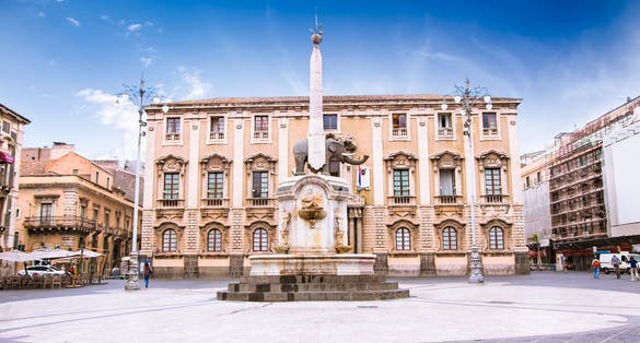 photo of Elephant fountain and Cathedral Square, Catania, Sicily, Italy .