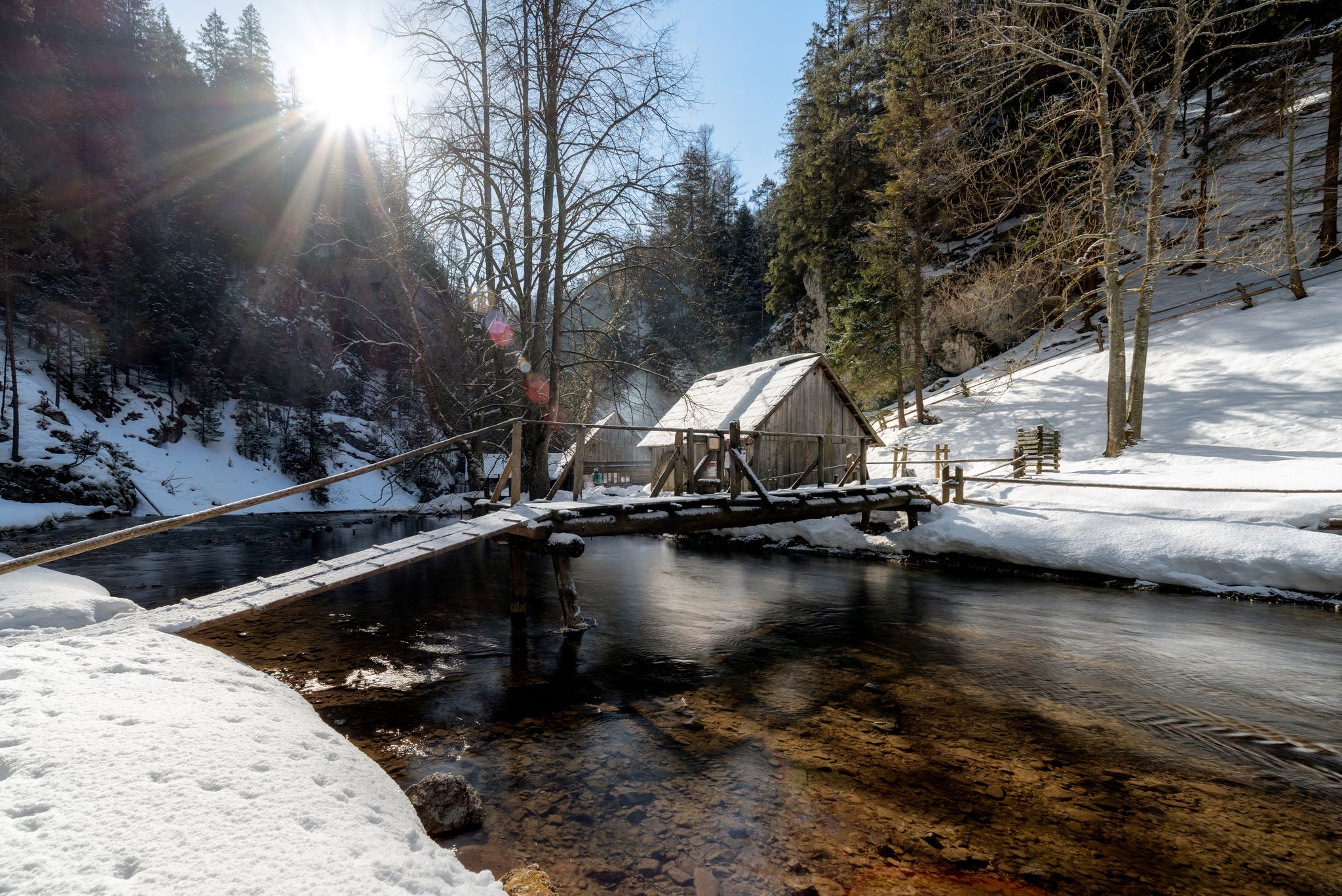 Photo of Wooden cottage in Kvacianska valley in Slovakia during winter season.
