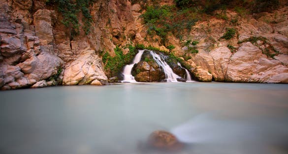 The scenic view of Saklıkent canyon, 300 m deep and 18 km long, being one of the deepest in the world, formed through abrasion of the rocks by flowing waters over thousands of years in Turkey.