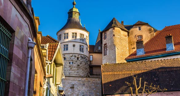 Photo of Chateau de Montbeliard as seen from a street ,France.