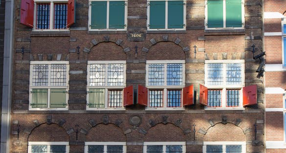 photo of closeup of the historical Amsterdam building the Rembrandt house, city center.