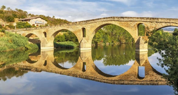 Photo of romanesque bridge over river Arga, Puente La Reina, Road to Santiago de Compostela, Navarre, Spain