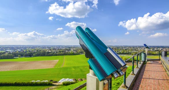 Photo of panoramic view of the telescope on the battlefield of Waterloo, Belgium.