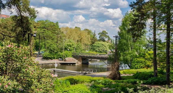 Photo of Sapokka Water Garden (Sapokan Vesipuisto) and Sapokanlahti in summer, Kotka, Finland.
