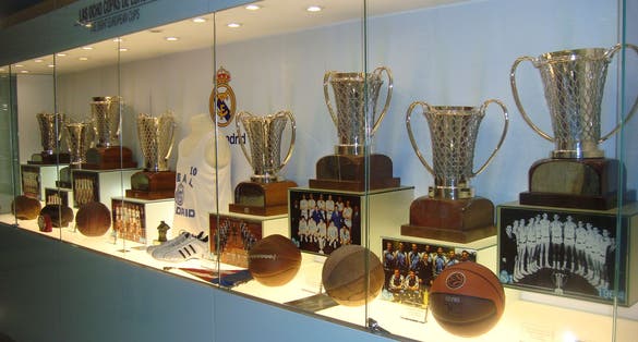 Photo of Trophies, balls and t-shirts gallery: Santiago Bernabéu Stadium, Madrid ,Spain.