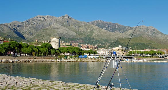 The city of Formia (Italy) seen from its harbor
