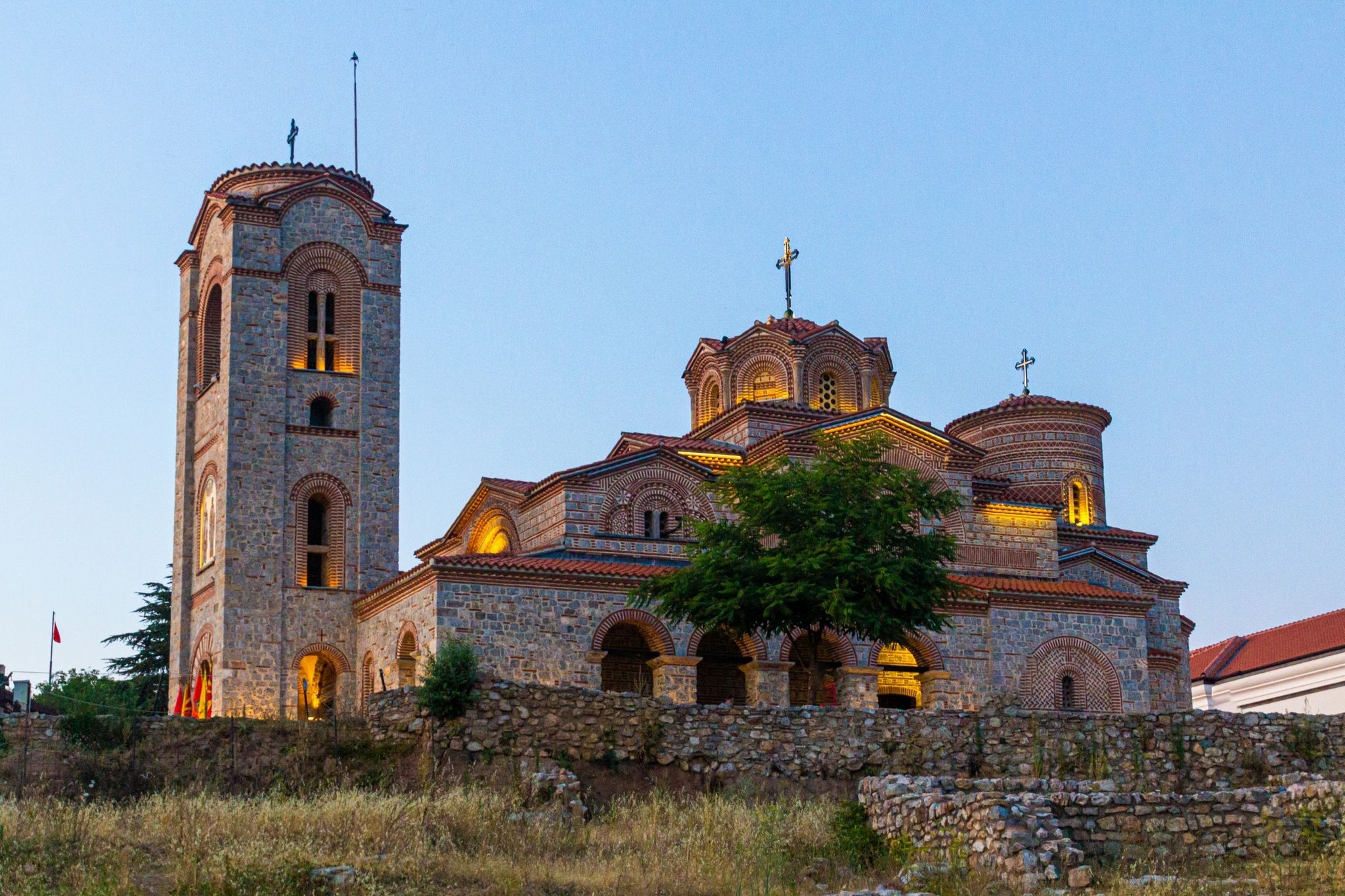 Photo of St. Clement’s Church in Ohrid ay sunset, North Macedonia.