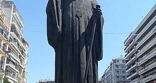 photo of view of Chrysostomos of Smyrna statue, Agias Sofias Square, Thessaloniki, Greece.