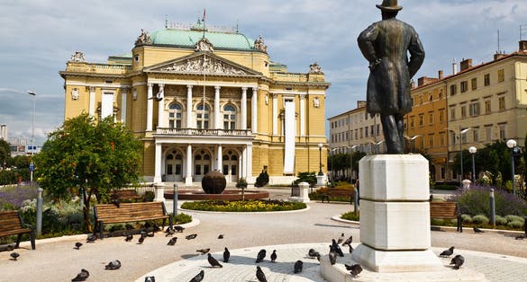 Photo of Kasalisni Park and Theater Building in Rijeka, Croatia.