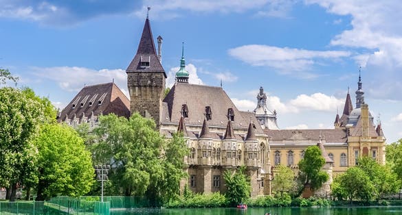 Photo of the famous tourist attraction Vajdahunyad Castle also known as the Dracular castle, Budapest, Hungary.