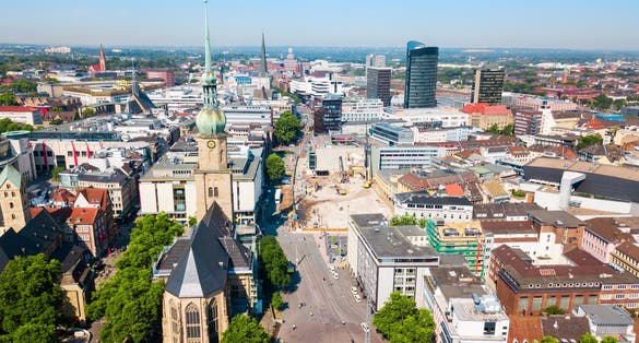 Photo of Dortmund city centre aerial panoramic view.