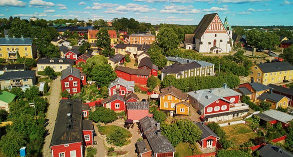 Scenic aerial view of historical town of Porvoo in Finland
