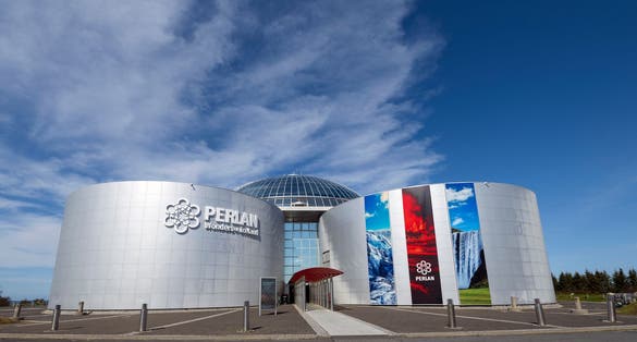 photo of Reykjavik, Iceland, May 27, 2023: the perlan museum of Iceland in a hot water tank with a restaurant on the top.