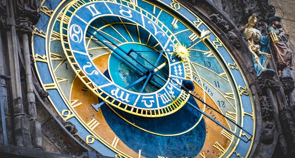 Photo of a close up to Prague Astronomical clock in old town square.