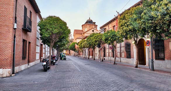 Photo of streets and Medieval Fair (closed) in Alcala de Henares, Spain.