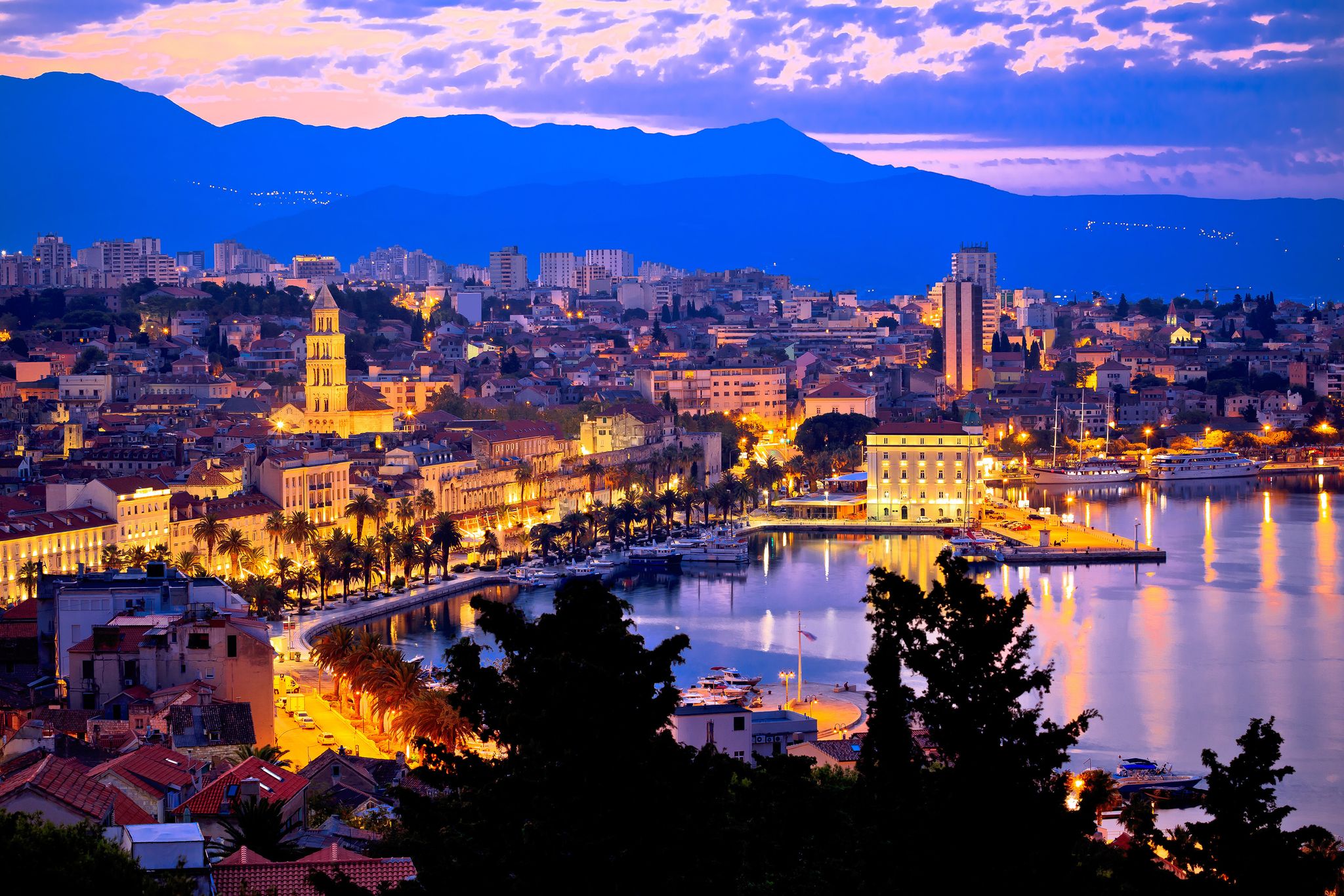 Photo of aerial evening view of Split waterfront from Marjan hill, Dalmatia, Croatia.