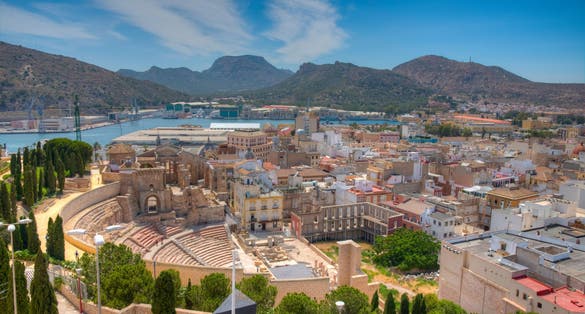 Aerial view of Roman theatre in Cartagena, Spain