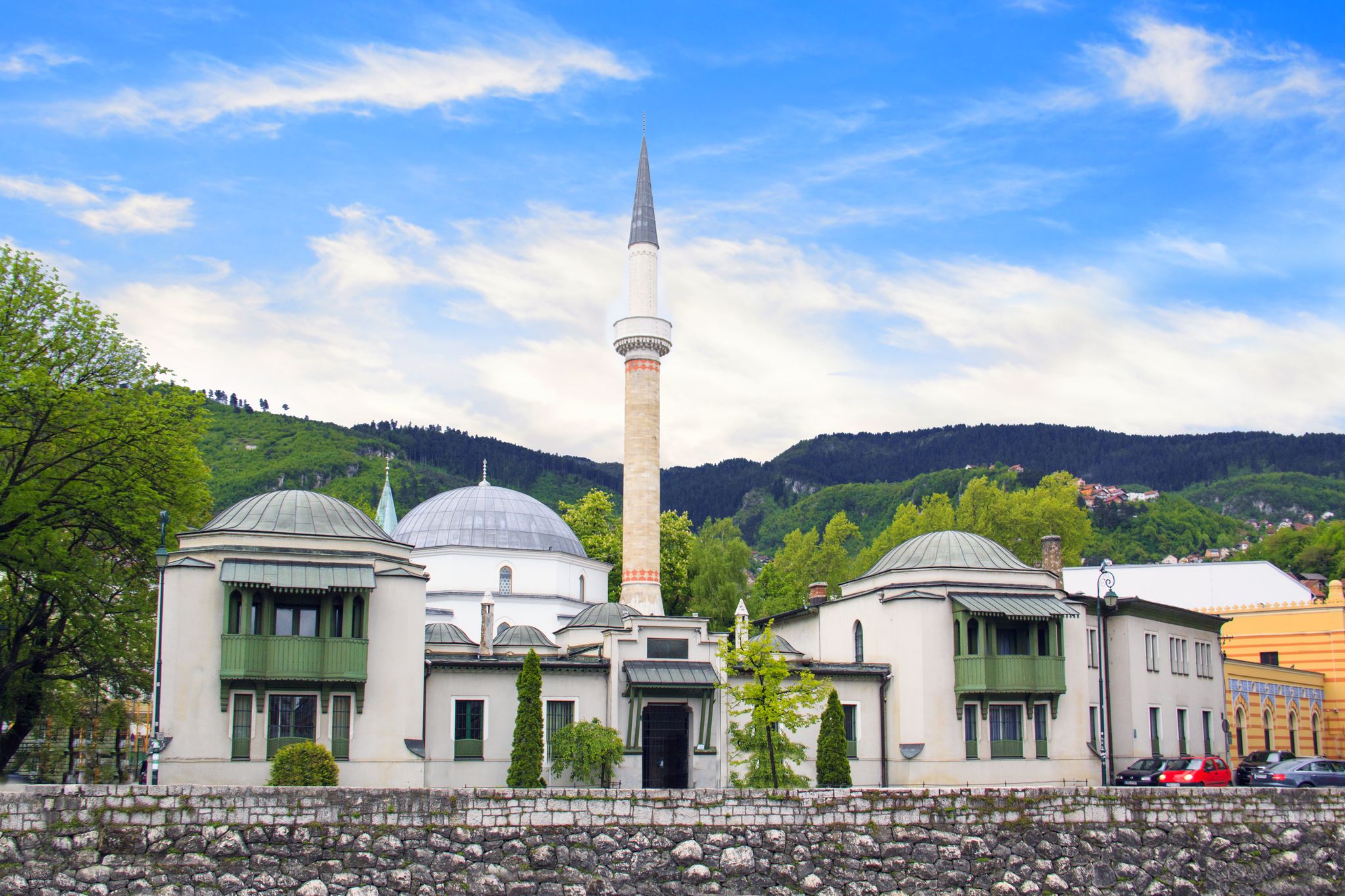 Photo of beautiful view of the Emperor's Mosque in Sarajevo on the banks of the Milyacka River, Bosnia and Herzegovina.