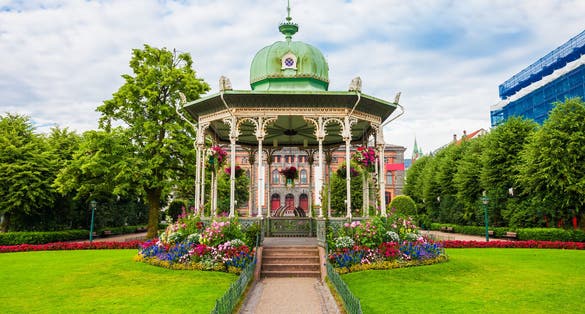 Musikkpaviljongen is the music pavilion, located in Bergen City Park, Norway
