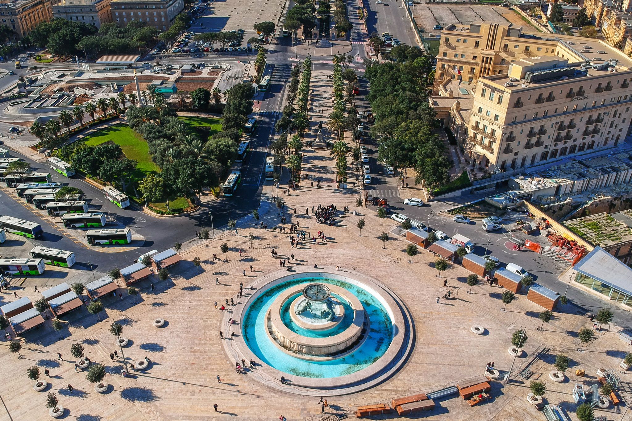 Photo of aerial view of Iconic Triton fountain in front of the Valletta, capital city of Malta.