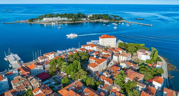 Aerial view to the town of Porec in Istria, Croatia on Adriatic coast