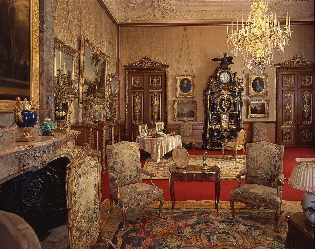Photo of Dutch and English paintings in the Morning Room in Waddesdon Manor that is a country house in the village of Waddesdon, in Buckinghamshire, England.