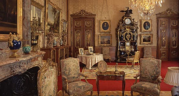 Photo of Dutch and English paintings in the Morning Room in Waddesdon Manor that is a country house in the village of Waddesdon, in Buckinghamshire, England.