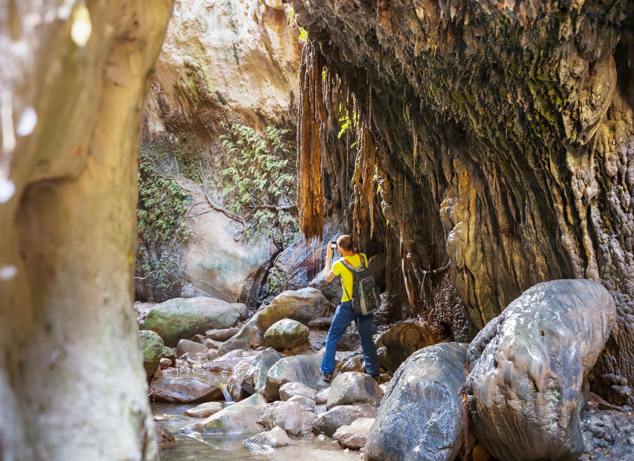 Photo of tourist in Avakas Gorge. Paphos District, Cyprus.